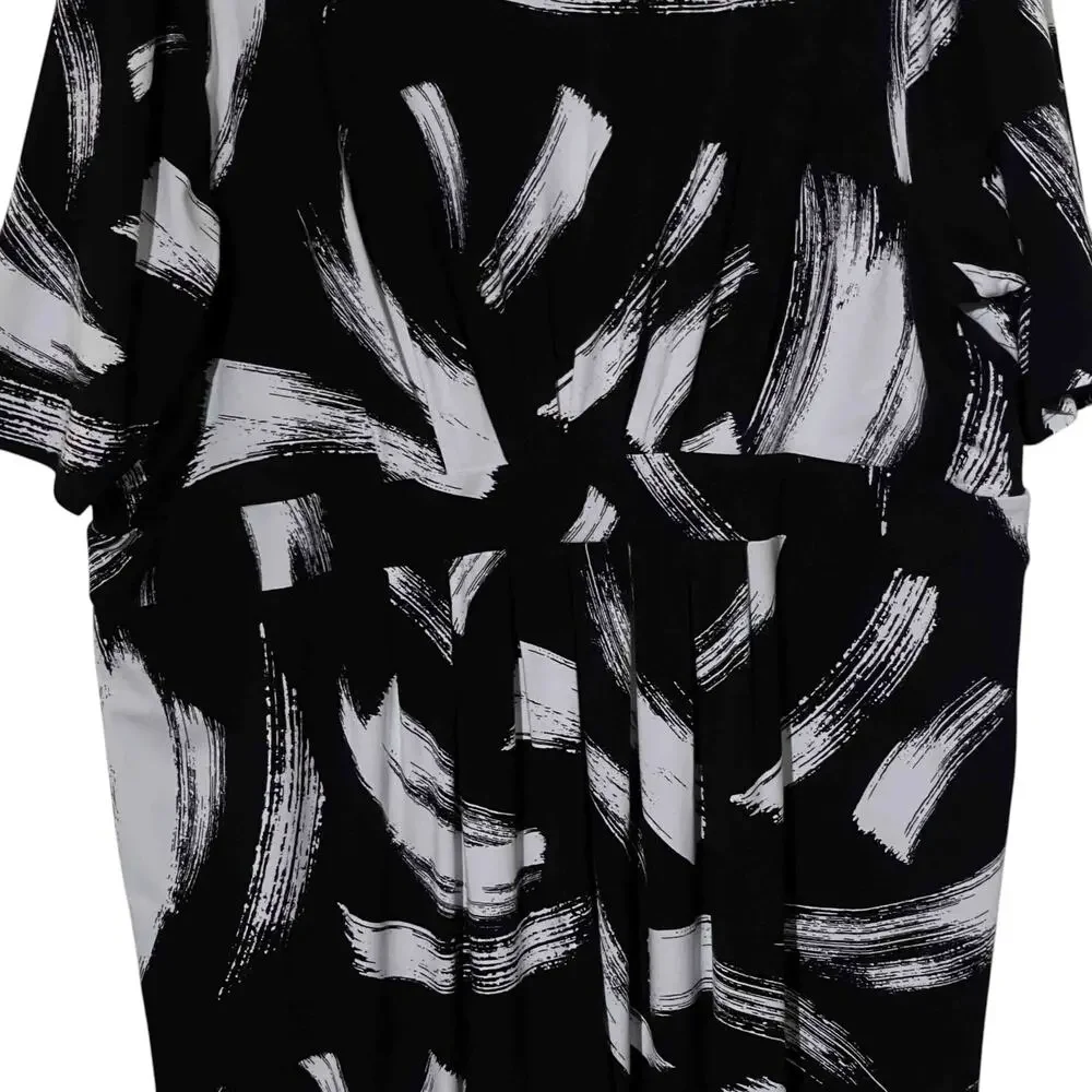 Chico's Classic Pleated Short Dress Size 20 Black White Pockets Printed Casual - Picture 3 of 8